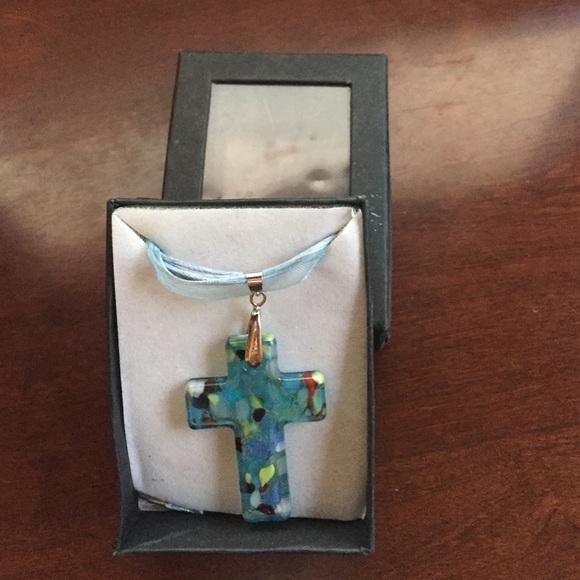 Glass cross necklace
