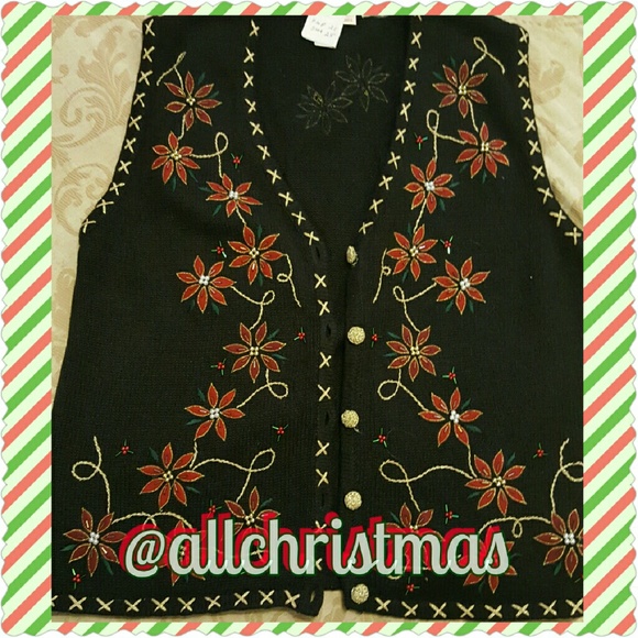 Pretty Ugly Christmas Sweater Vest Poinsettias