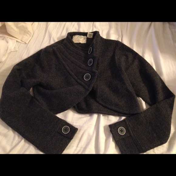 Sparrow wool long sleeve shrug. Dark grey.