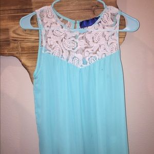 Turquoise & white laced tank top