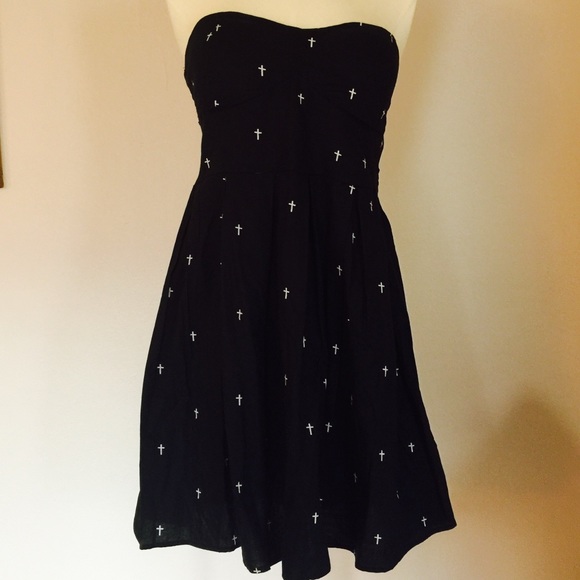 Derek Heart Dresses & Skirts - Goth Glam Rock Cross Print Mini Black Dress Large