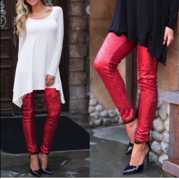 XX BROOKLYN sequin leggings - RED - Picture 2 of 4