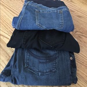 Maternity jeans, 2 blue jeans and one black jean