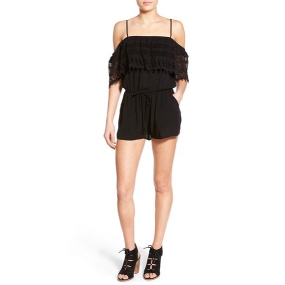 Socialite Black Crochet Off-the-shoulder Romper