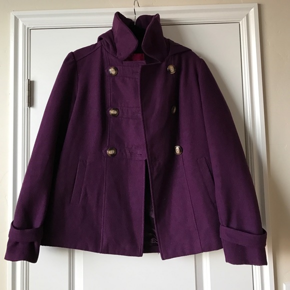 Purple pea coat with hood