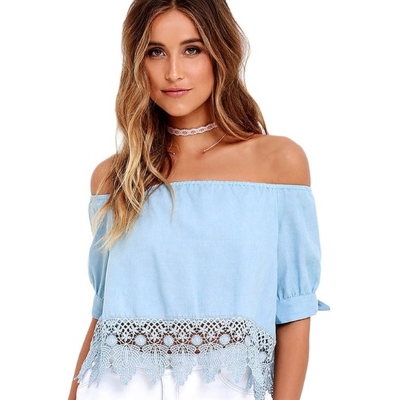 ✰SALE✰ OFF THE SHOULDER LIGHT BLUE SHIRT