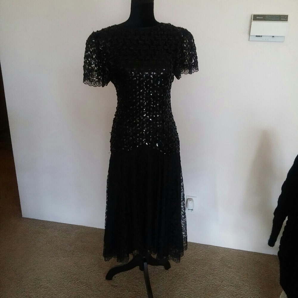 Black Lace and Sequin Cocktail Dress