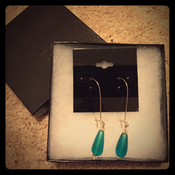 Turquoise Glass Beads Drop Earrings