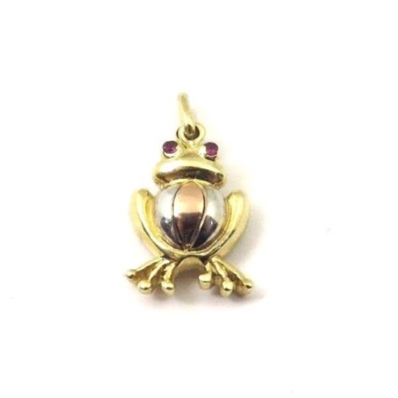 14k Tri Color Gold Frog Charm With Cz Eyes