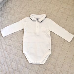 Janie and Jack white polo long sleeve bodysuit