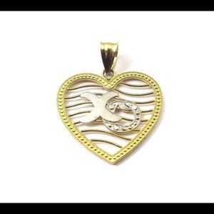 14k Two Tone Gold XO Heart Shape Pendant Charm