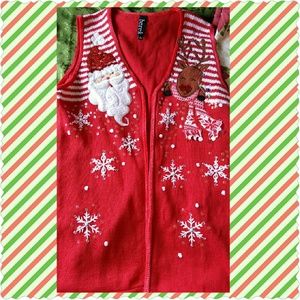 Pretty Ugly Christmas Sweater Cardigan Vest L