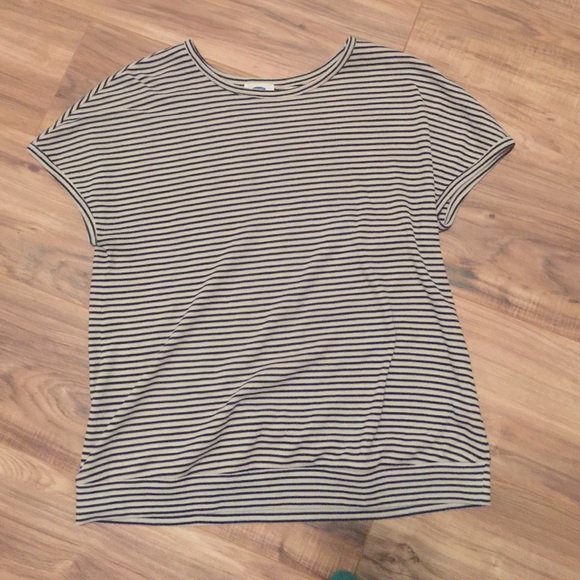 Black and white striped scooped neck shirt
