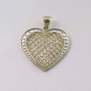 14k Two Tone Gold Heart Pendant With Diamond Cuts