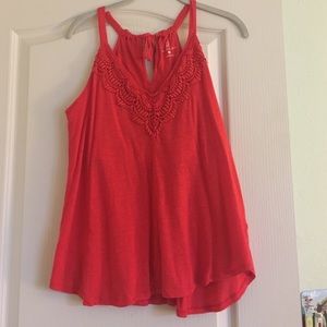 Very cute red halter tank top with embroidery