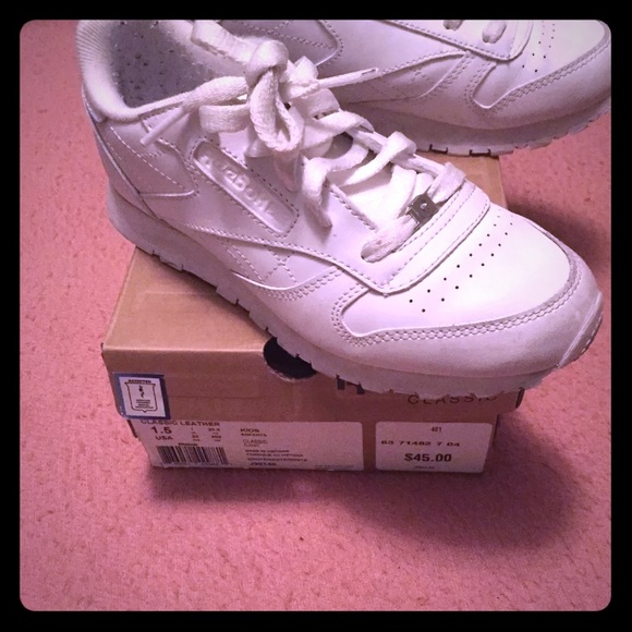 Youth Reebok 'Classic Leather' White Sneakers
