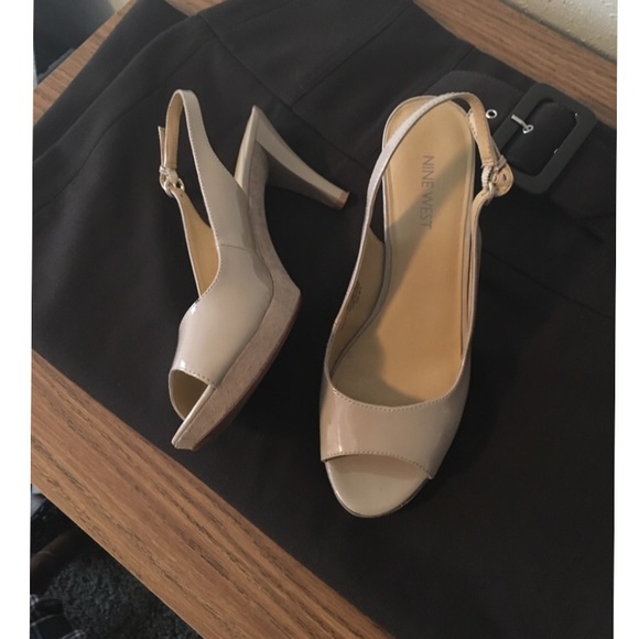 Nude peep toe heels!