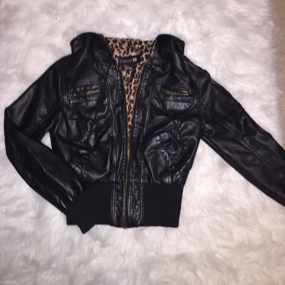 Forever 21 Jackets & Blazers - Hooded faux ribbed leather jacket