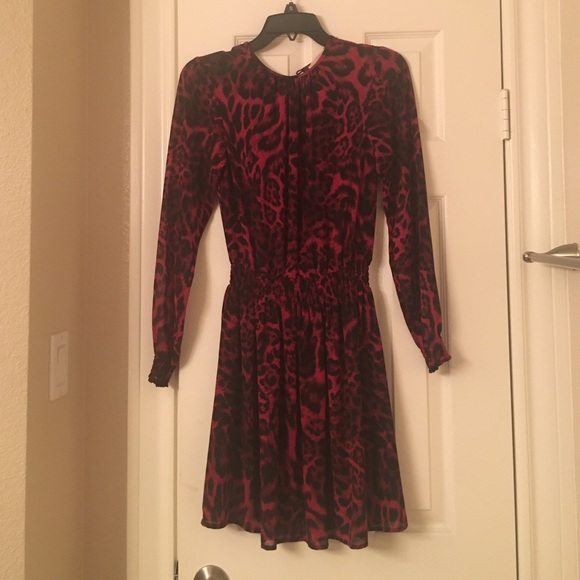Michael Kors Red Leopard Print Holiday Dress, XS