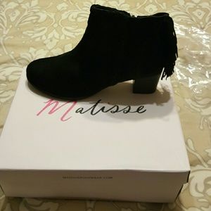 Sueded leather fringe and braid boots