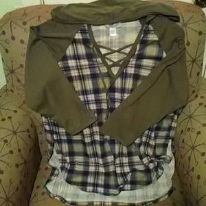 "Just Be" 3/4 in. Sleeves, V-neck tie up hoodie