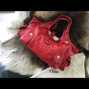 Chloe Silverado Red Leather Satchel Handbag