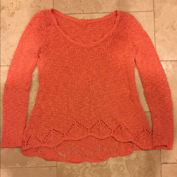 Peach V Sweater with pattern detail