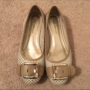 Anne Klein cream with tan buckle flats