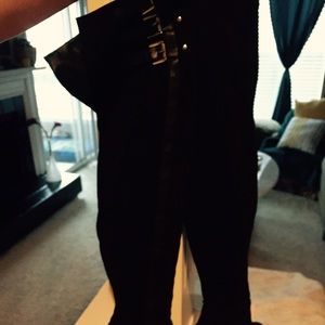 Black knee high suede boots