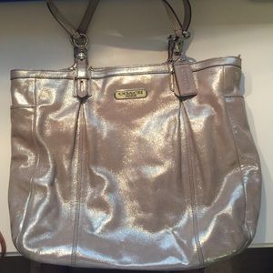 Coach North/South Gallery Tote Metallic Tan