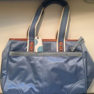 Blue Satin Coach Tote with Dust Bag