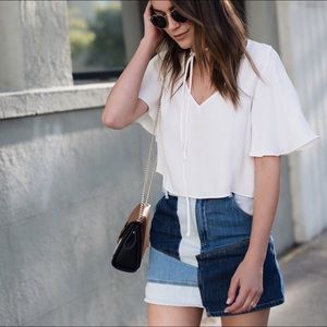 BLOGGER STYLE... Zara denim patchwork skirt sz. M