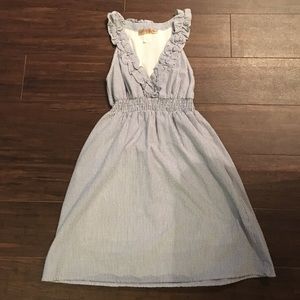 Small seersucker blue and white striped dress