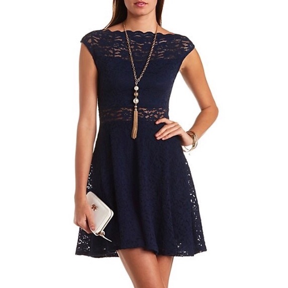 scalloped lace boat neck skater dress