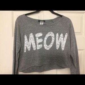Long sleeve, gray "Meow" crop top