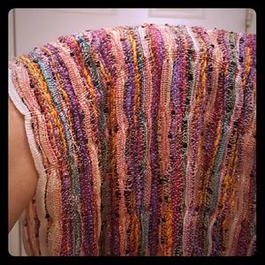 Multi-colored fringed scarf with gold thread