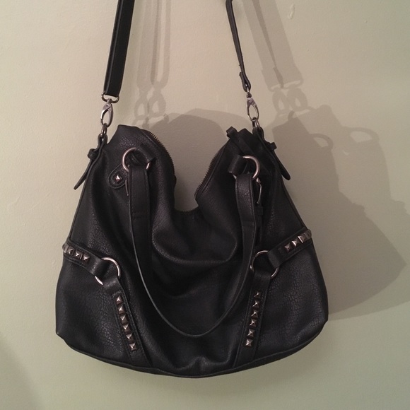 Black vegan leather bag with studs