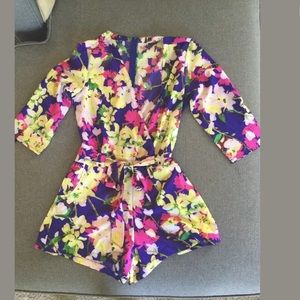 V Neck Floral Romper With Belt