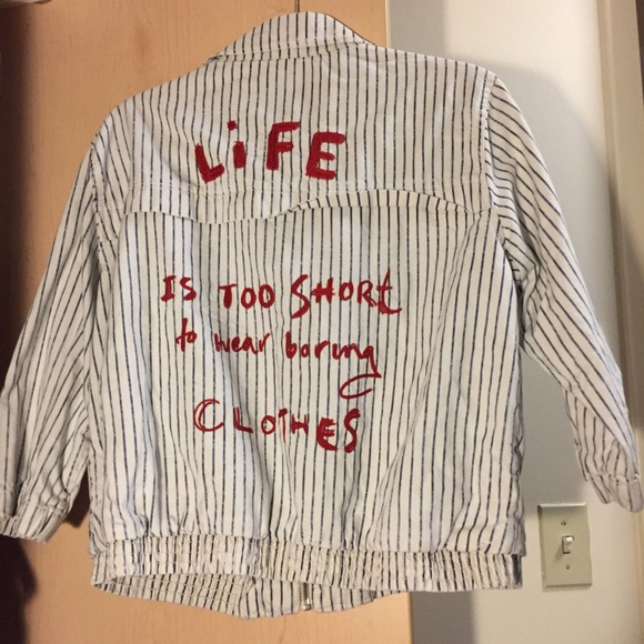 Stripe embroidered cropped jacket