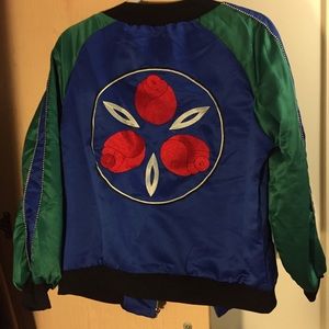 Multicolor silky bomber jacket with embroidery