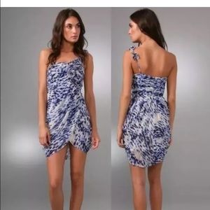 BCBGMax Azria one shoulder animal print silk dress