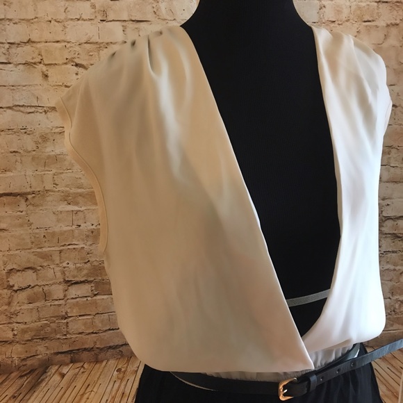 Cream and black Deep V Romper
