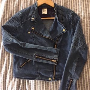 H&M Biker Jean Jacket with Brass Zip and Details