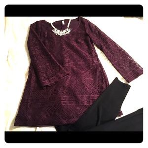 Xhiliration purple lace tunic