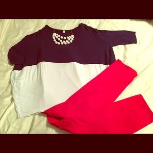 Navy, white piko top