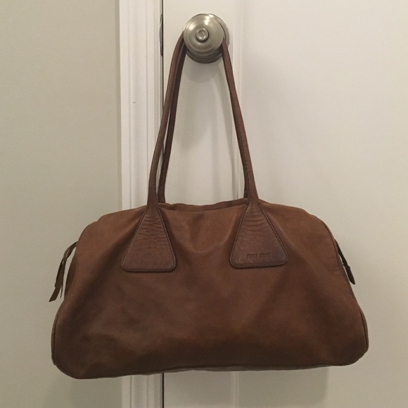 Brown leather mini miu shoulder bag