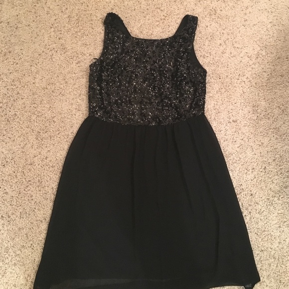 Black Sequined and Chiffon Dress
