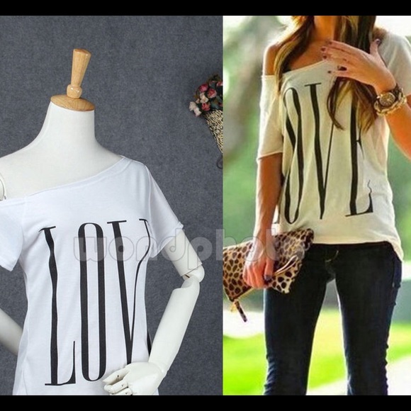 Women's top XL off shoulder white lover letter new - Picture 2 of 3