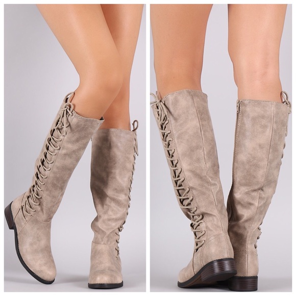 Taupe Lace Up Boots - Picture 2 of 2