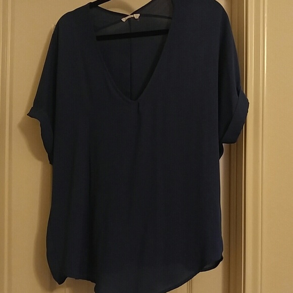 Indigo blue Francescas Hilo roll sleeve blouse